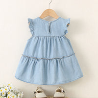 Girls Blue Heart Applique Layered Denim Dress Casual Dresses