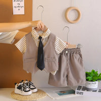Boys Grey Vest & Shirt With Shorts & Neck Tie Sets Sets Grey 1-2 Y