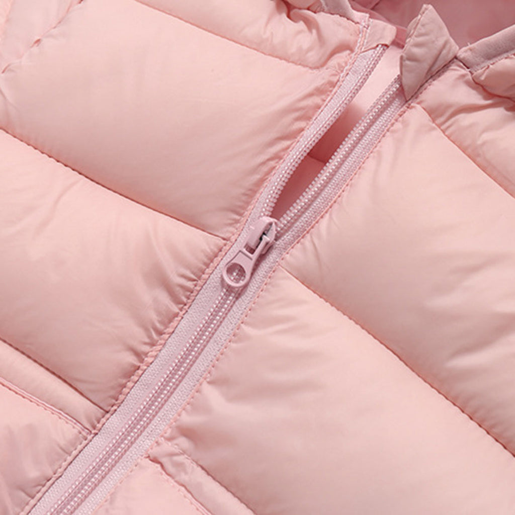Boys Light Pink Solid Front Zipper Hooded Puffer Jacket Coats & Jackets