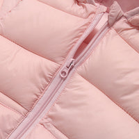 Boys Light Pink Solid Front Zipper Hooded Puffer Jacket Coats & Jackets