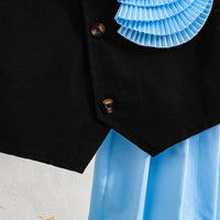 Girls Black Waistcoat with Attached Brooch & Blue Pleated Skirt Set 2 pc. Sets