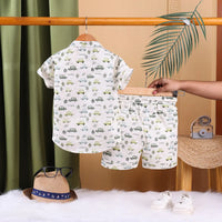 Boys Green Tropical Print T-shirt With Printed Shirt and Shorts Sets Sets