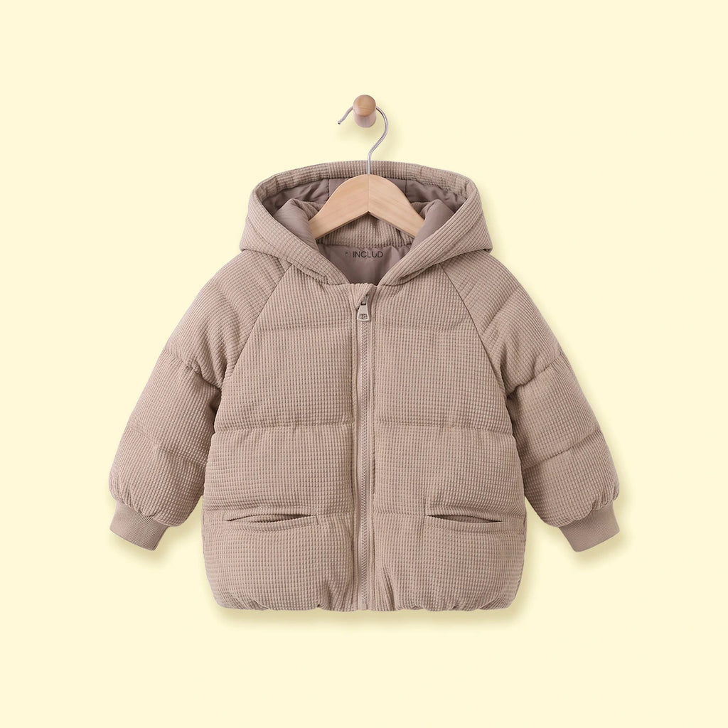 Boys Beige Textured Hooded Zip-up Jacket Coats & Jackets Beige 1-2 Y