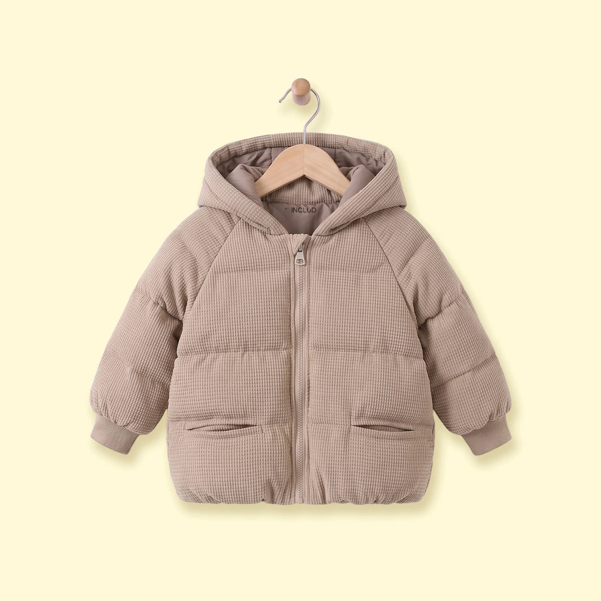 Boys Beige Textured Hooded Zip-up Jacket Coats & Jackets Beige 1-2 Y