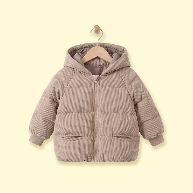 Boys Beige Textured Hooded Zip-up Jacket Coats & Jackets Beige 1-2 Y