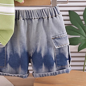 Boys Green Typography Print Polo T-Shirt With Denim Shorts Sets 2 pc. Sets
