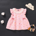 Girls Pink Polka Dot Print Flutter Sleeve A-line Dress Casual Dresses Pink 1-2 Y