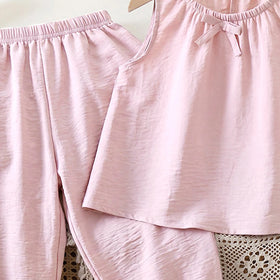 Girls Pink Bow Applique Sleeveless Top With Elasticated Pants Sets 2 pc. Sets