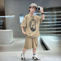 Boys Khaki Star Printed Summer Oversized T-Shirt With Shorts Set 2 pc. Sets Khaki 5-6 Y