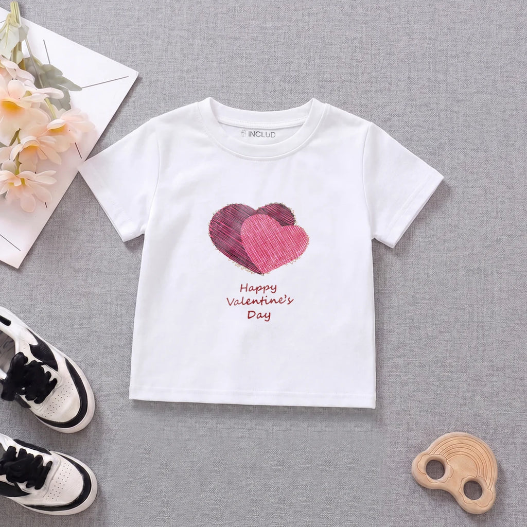 Girls White Short Sleeve Heart Print T-Shirt Tshirts White 1-2 Y