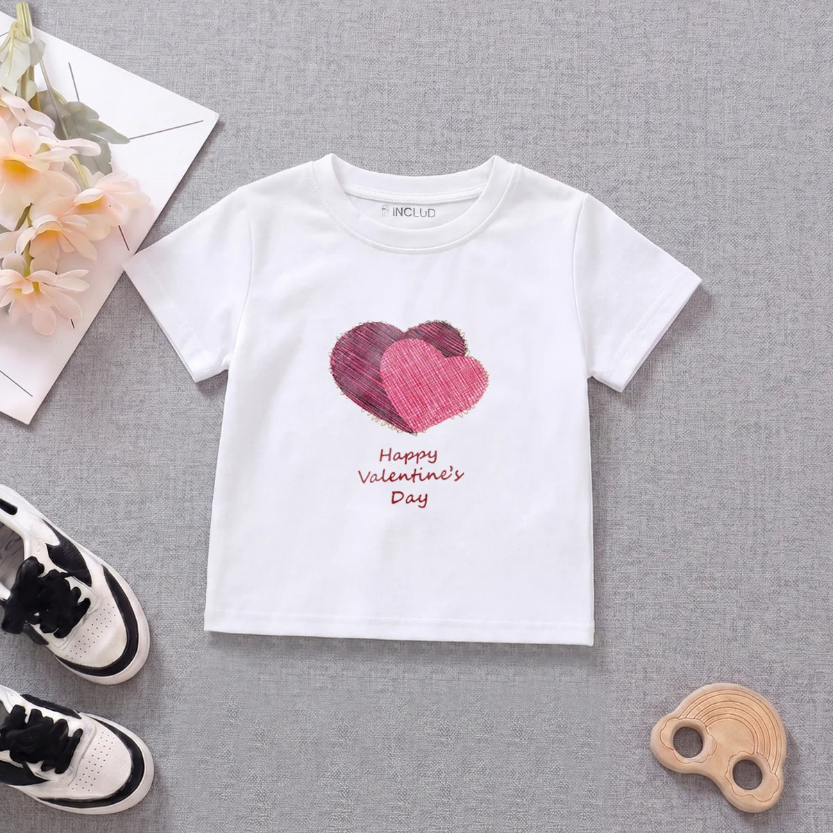 Girls White Short Sleeve Heart Print T-Shirt Tshirts White 1-2 Y