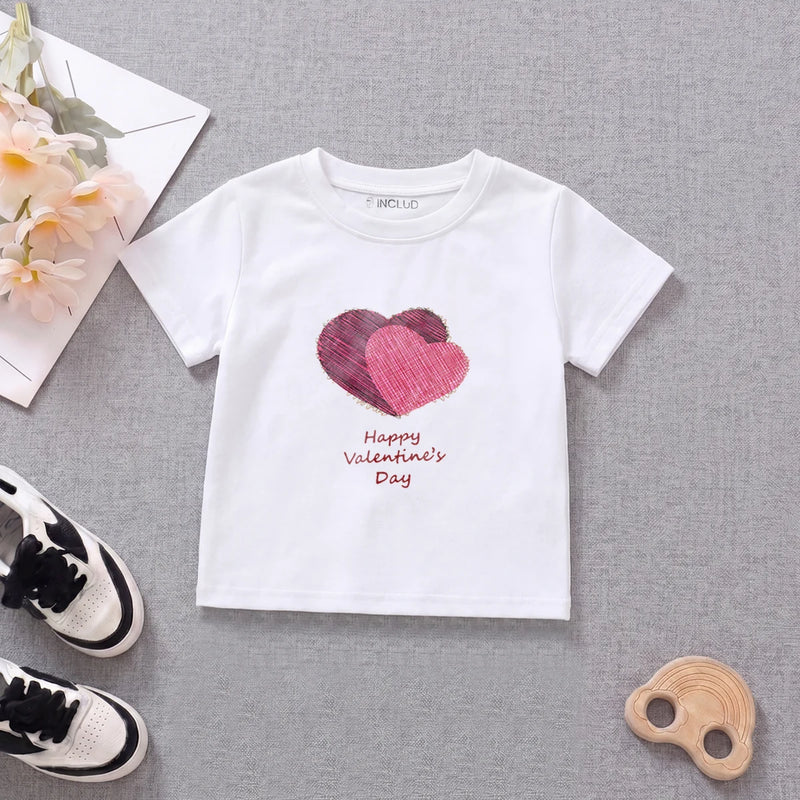 Girls White Short Sleeve Heart Print T-Shirt Tshirts White 1-2 Y