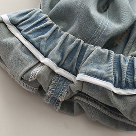 Boys Off White Self-Design Sleeveless Pullover With Shirt & Denim Pants Set Sets