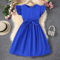 Girls Royal Blue Flutter Sleeves Casual Dress Casual Dresses Blue 8-9 Y