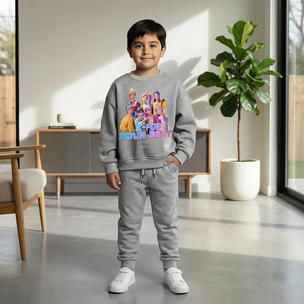 Boys Grey K-Pop Nova Beat Graphics Sweatshirt With Jogger Co-ord Sets Sets Grey 2-3 Y