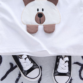 Boys Brown Teddy Patch Short Sleeves T-Shirt With Denim Shorts set 2 pc. Sets