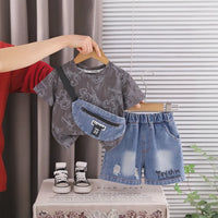 Boys Grey Bunny Printed Short Sleeve T-Shirt With Ripped Denim Shorts Sets 2 pc. Sets Grey 1-2 Y