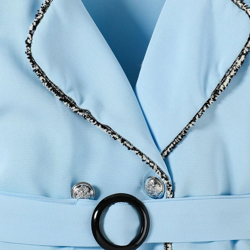 Girls Light Blue Cap Sleeve Belted Blazer Dress Casual Dresses