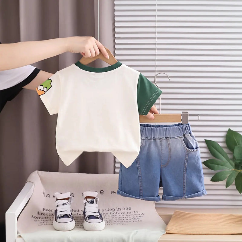 Boys Off White Excavator Graphic Short Sleeve T-Shirt with Denim Shorts Sets 2 pc. Sets