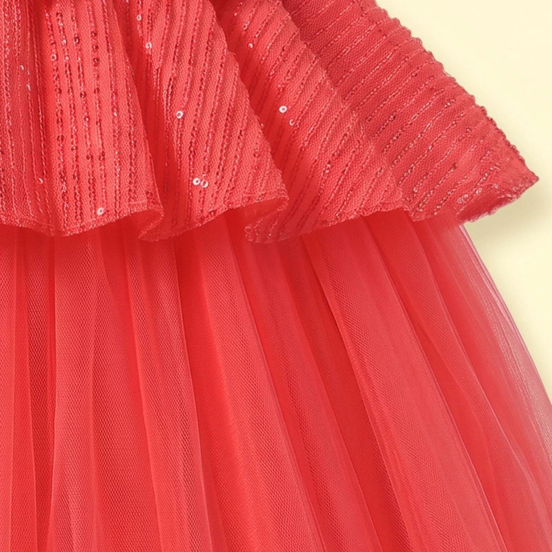 Girls Coral Sequins Embellished Sleeveless Fit & Flare Party Dress Party Dresses
