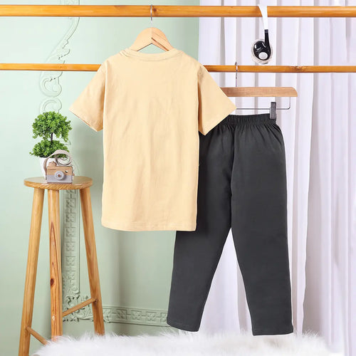 Boys Khaki Graphics Print T-Shirt With Elasticated Pants Sets Sets