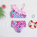 Girls Pink Abstract Print One Shoulder Top With Briefs Swimwear Sets Sets Pink 1-2 Y