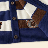 Boys Blue Stripes Knitted Cardigan With Shirt Collar Sweaters & Cardigans