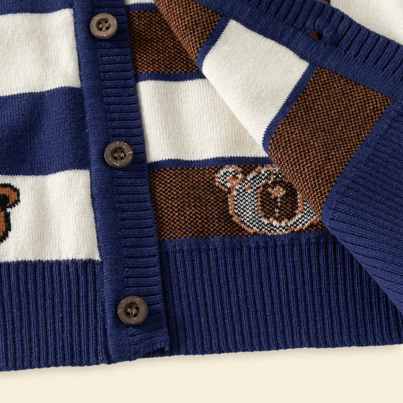 Boys Blue Stripes Knitted Cardigan With Shirt Collar Sweaters & Cardigans