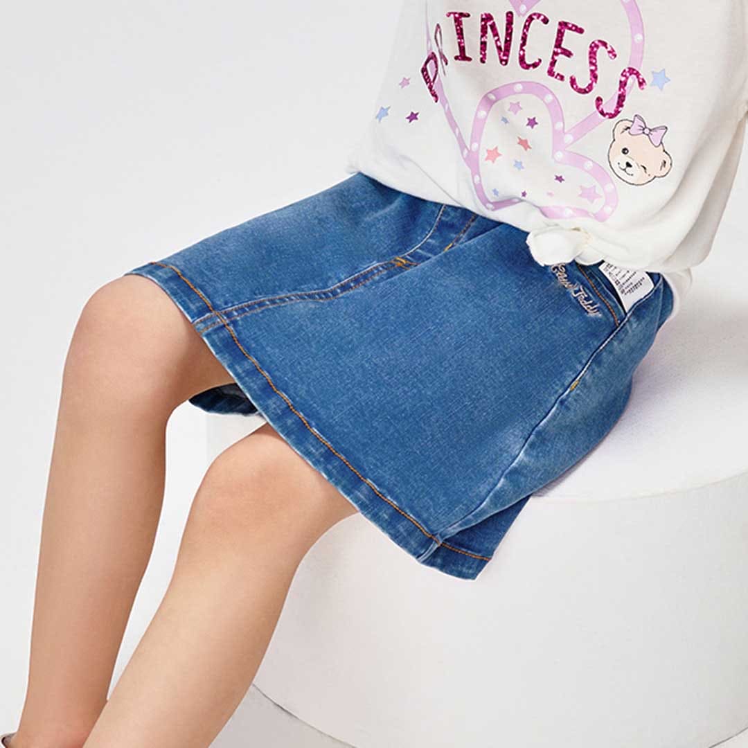 Girls Elasticated Light Wash Denim Skirt Skirts   