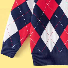 Boys Multicolour Diamond Jacquard Long Sleeve Sweater Sweaters & Cardigans
