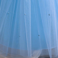 Girls Sky Blue Pearl-Embellished Flutter Sleeve Party Wear Dress Party Dresses