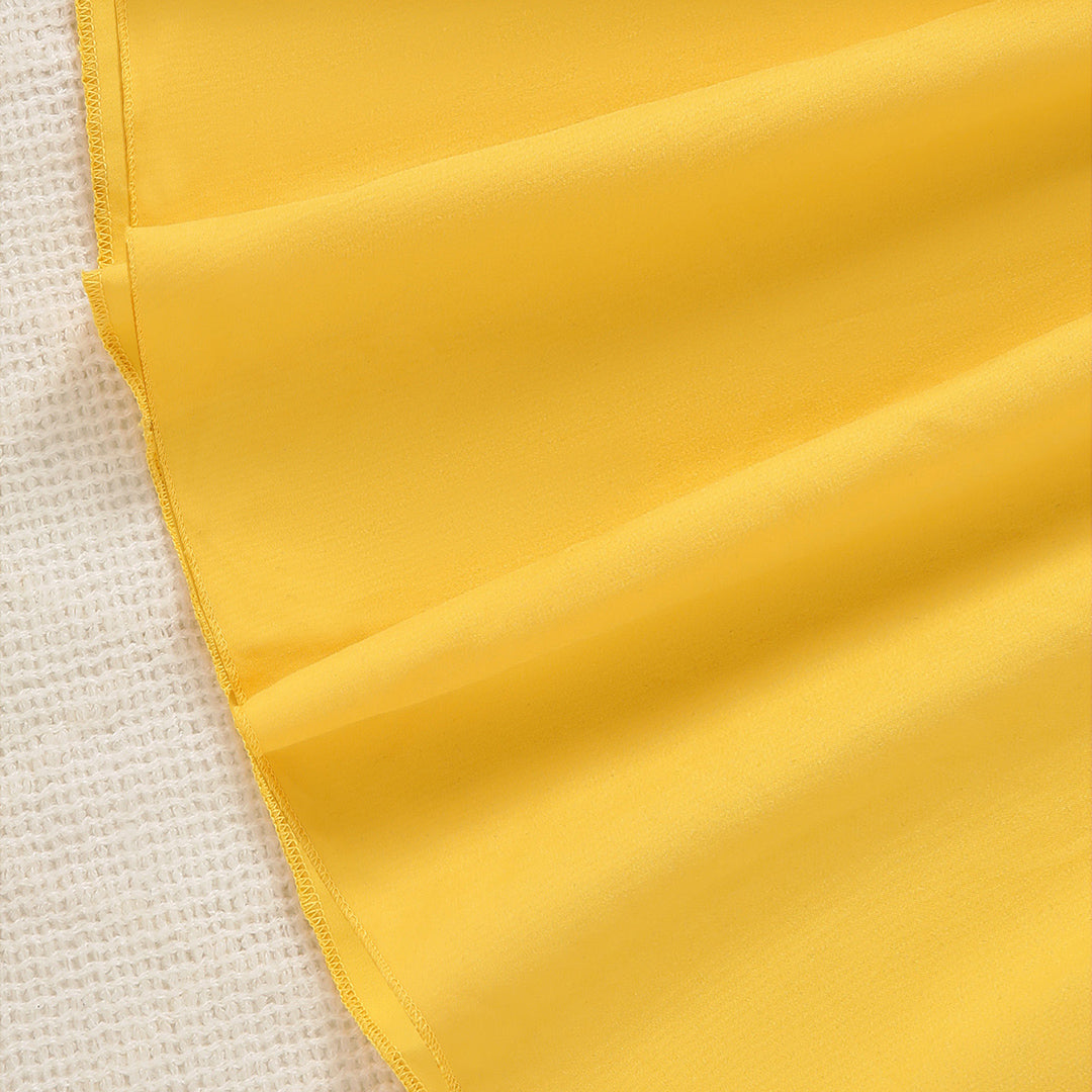 Girls Yellow Square Neck Short Sleeve Cross Waist Dress Casual Dresses