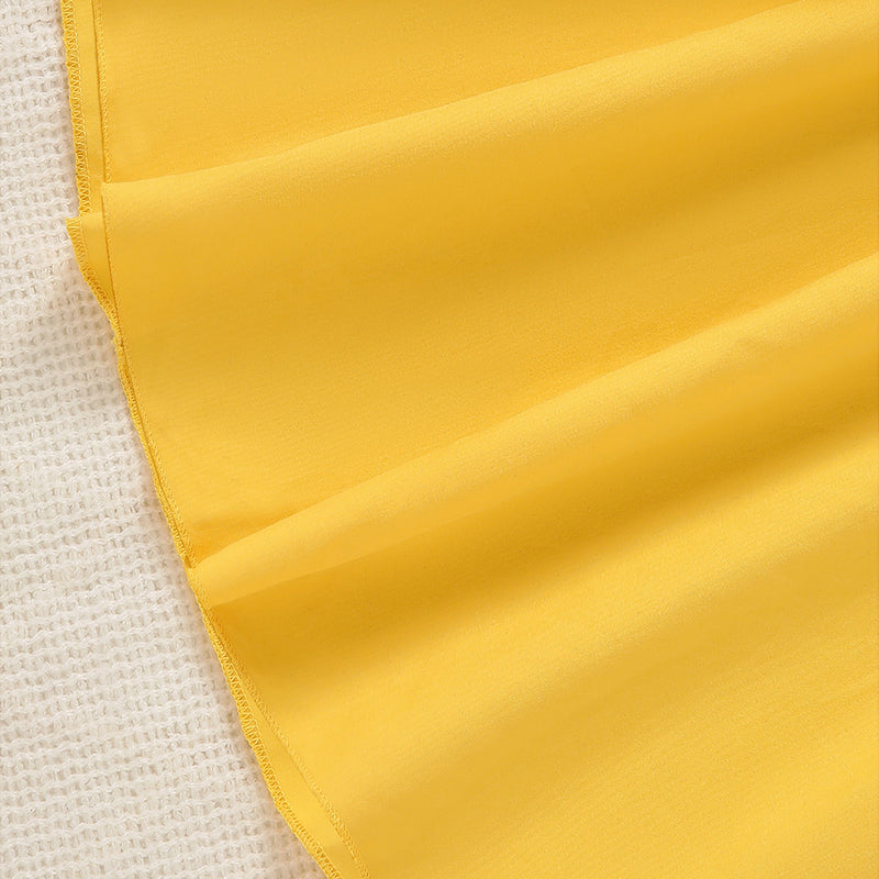 Girls Yellow Square Neck Short Sleeve Cross Waist Dress Casual Dresses