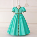 Girls Teal Puff Sleeves Fit & Flare Dress With Printed Trims Casual Dresses Teal 3-4 Y