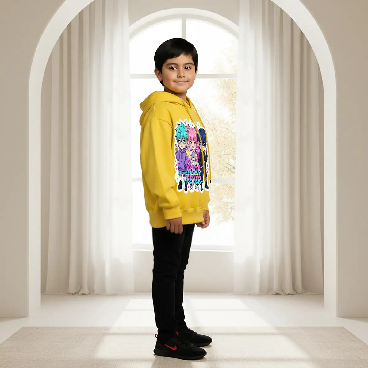 Boys Yellow K-POP Fever Graphics Hoodies Sweatshirts & Hoodies