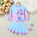 Girls Light Blue Graphics Long Sleeves T-Shirt With Skirts Swimwear Sets Beachwear Light Blue 3-4 Y