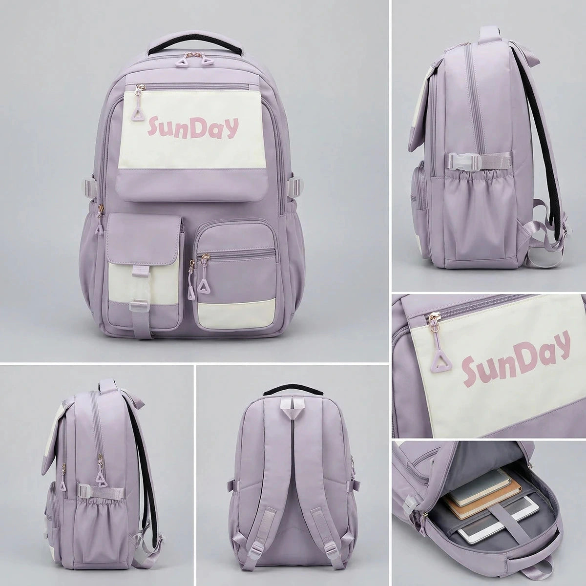 Girls Lilac Multi-Pocket School Backpack Trending Accessories