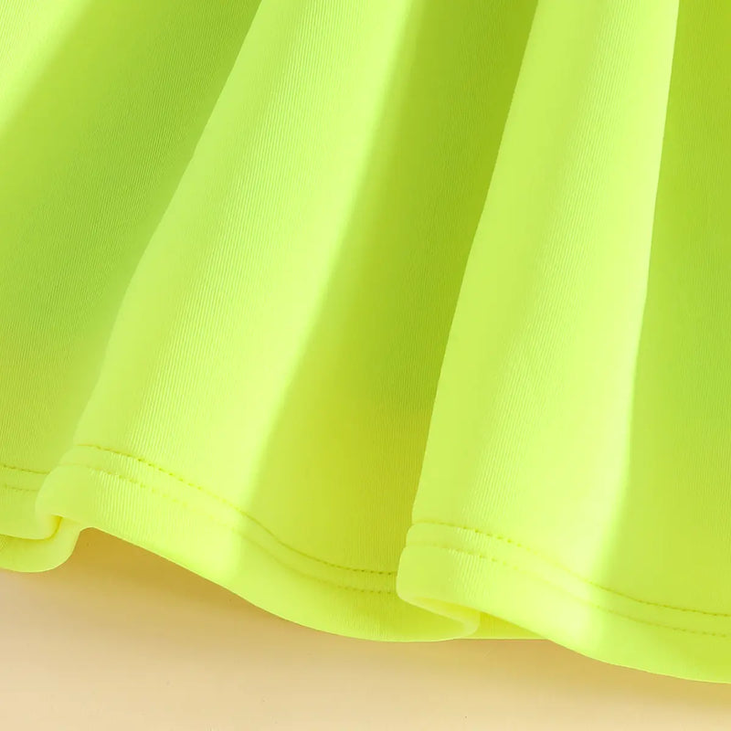 Girls Lime Yellow Sleeveless Fit & Flare Party Wear Dress With Elegant Bow Detail Party Dresses