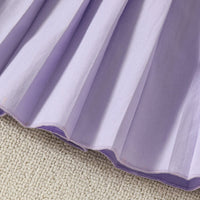 Girls Purple Flower Applique Sleeveless Top With Pleated Skirt Sets Sets
