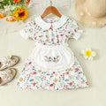 Girls White Floral Print Puff Sleeve A-Line Dress Casual Dresses White 3-4 Y