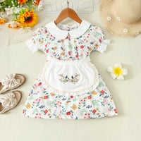 Girls White Floral Print Puff Sleeve A-Line Dress Casual Dresses White 3-4 Y