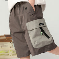 Boys Brown Elasticated Waist Shorts with Contrast Flap Pockets Shorts