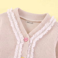 Girls Apricot Textured Long Sleeve Cardigan With Denim Pants Sets 2 pc. Sets