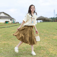 Girls Lace Collar Graphic T-Shirt With Skirt Set 2 pc. Sets   