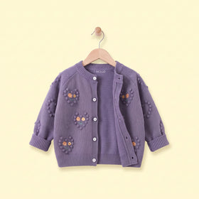Girls Purple Floral Raglan Sleeve Cardigan Sweaters & Cardigans Purple 1-2 Y