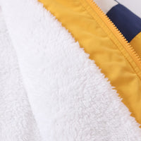 Boys Yellow Color-blocked Back Pocket Fleece Lined Jacket Coats & Jackets