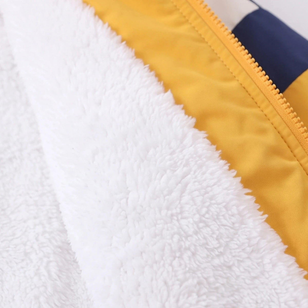 Boys Yellow Color-blocked Back Pocket Fleece Lined Jacket Coats & Jackets