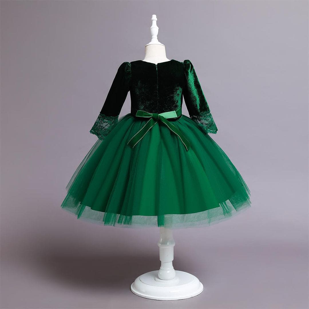 Girls Long Sleeves Velvet Party Wear Dress Party Dresses   