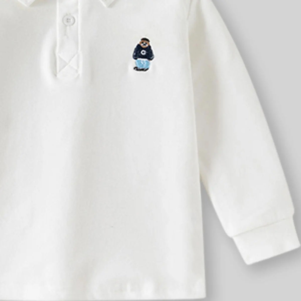 Boys White Long Sleeves Polo T-shirt Tshirts