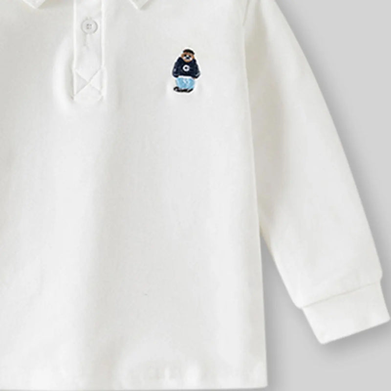 Boys White Long Sleeves Polo T-shirt Tshirts